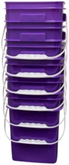 House Naturals 4 Gallon Square Buckets with lids- Made in USA Container- Pack of 10 (Purple - Black lids)