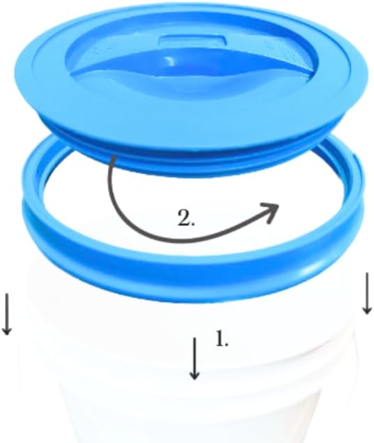 House Naturals 2 Gallon White Bucket with Screw on Lid - Pack of 3 Made in USA contrainers (White Buckets with Aqua Lids)