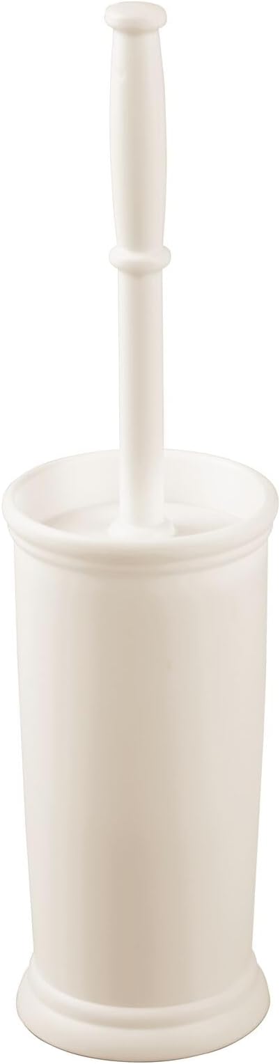 mDesign Toilet Bowl Brush and Holder - Covered Bathroom Brush - Standing Scrubber in Modern Holder - Space Saving, Deep Cleaning for Toilet - Cream/Beige