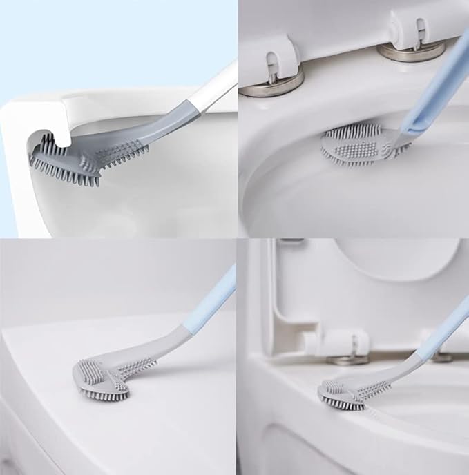 Long Handled Golf Toilet Brush，Flexible Silicone Toilet Bowl Cleaning Brush，Flexible Bendable Silicone Golf Toilet Bowl Cleaning Brush,(Blue White Toilet Brush ith Hook)