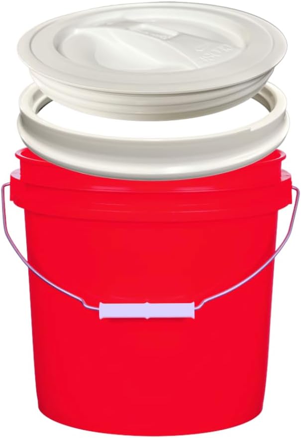 House Naturals 2 Gallon Red Bucket with White Screw on Lid - BPA Free- Food Grade (Pack of 3) Made in USA containers