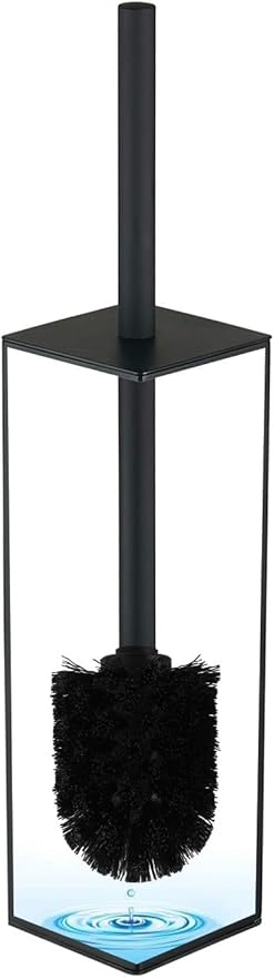 Kelirol Matte Black Square Stainless Steel Toilet Brush with Holder, 304 Modern Toilet Brush Set – Rust Resistant, Long Handle, Replacement Heads, Floor Standing Bathroom Toilet Cleaning Brush