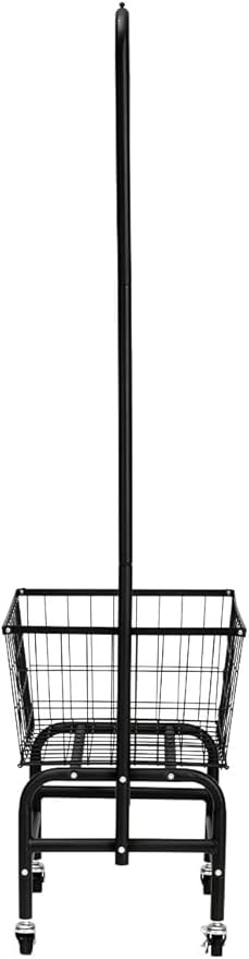 ALIMORDEN Laundry Cart with Clothes Rack, Rolling Laundry Butler with Wire Storage Rack，Black