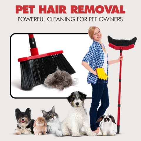 Da Vinci Curved Angle Broom & Dustpan Combo Pack (2) - Heavy Duty Broom for Indoor/Outdoor Sweeping, Steel Telescopic Handle, Durable PVC Bristles, Ideal for Pet Hair, Dust, Kitchen & Rough Surfaces