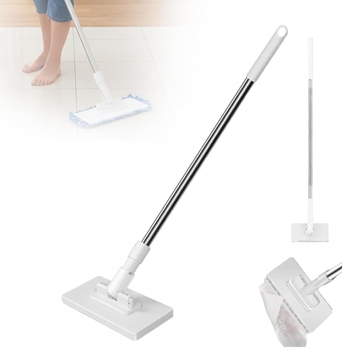2026 Snap Grip Mini Mop Upgraded with 10 Pads| Zero Touch Hands-Free Cleaning Mop|27.5” & 36.5” Adjustable Handle Flat Dust Mop for Bathroom,Corners,Windows|No Wash, Wet & Dry Use (36.5”White)