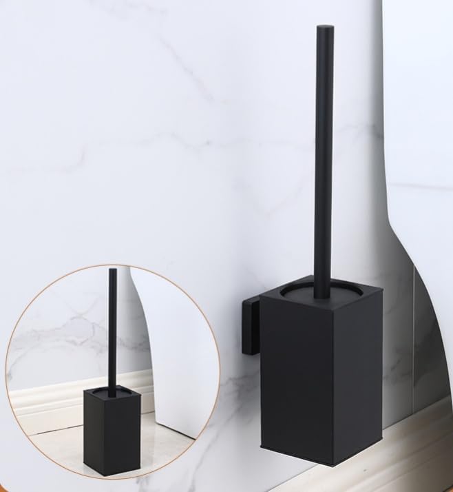 LSWYYP Toilet Bowl Brush Holder Square,Stainless Steel Square Wall Mounted Toilet Brush with Lid,Cleaning Toilet Brush Set for Bathroom,Black
