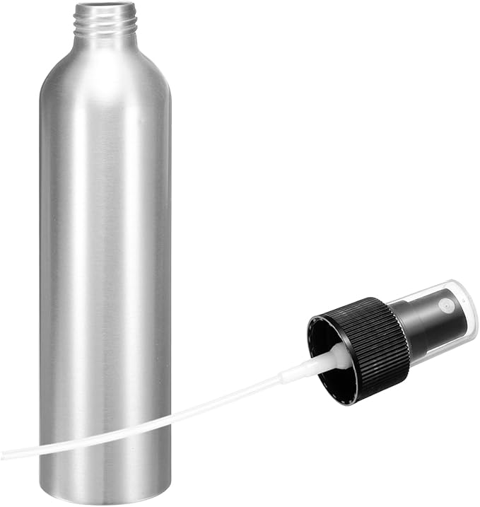 HARFINGTON Aluminum Fine Mist Spray Bottles 250ml/8.5oz Metal Small Liquid Alcohol Refillable Travel Container with Black Plastic Nozzle Cap for Perfume Skincare Cosmetic Storage Bottle