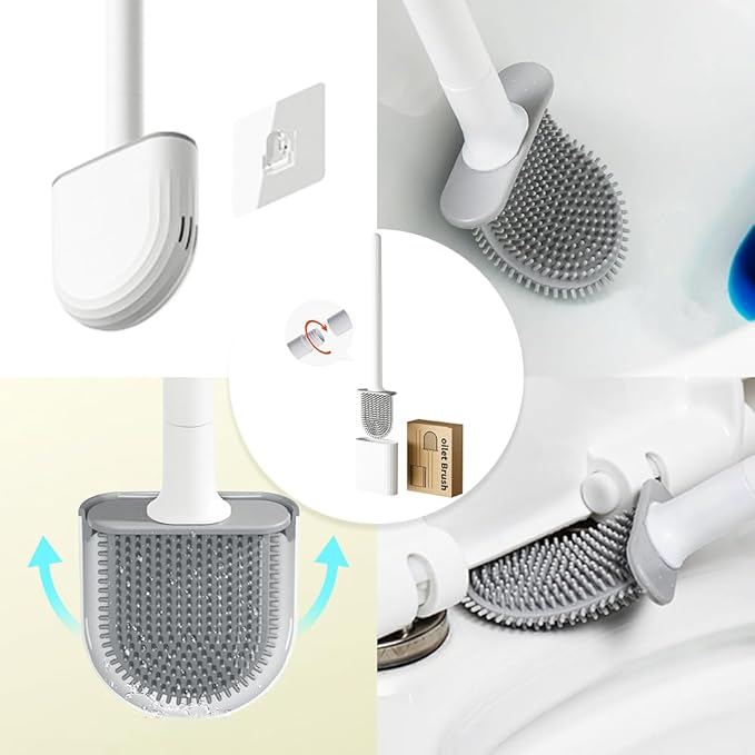 Kucucyle Mini RV Silicone Toilet Brush with TPR Bristles & ABS Detachable Handle Set, Flexible 360°Deep Cleaners Brushes, Wall-Mounted Design for Space-Saving RV Bathrooms Toilet Bowl Brush (White)