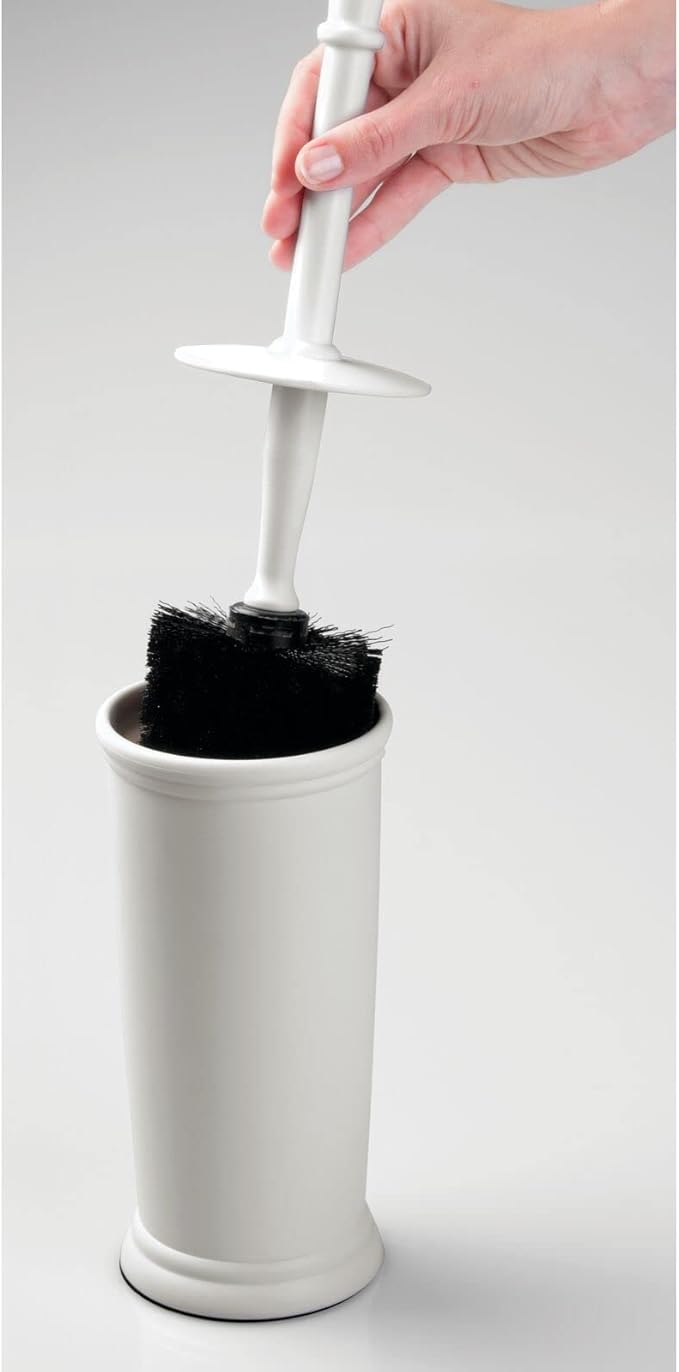 mDesign Toilet Bowl Brush and Holder - Covered Bathroom Toilet Brush - Standing Toilet Bowl Scrubber in Modern Holder - Space Saving, Deep Cleaning Brush for Toilet - Hyde Collection - Light Gray
