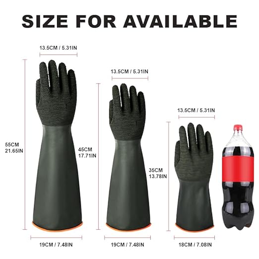 North Tower Heavy Duty Rubber Gloves, Industrial Gloves Waterproof Reusable Protective Work for Cleaning, Dishwashing, Upgraded with Non-Slip Design, Black（18in,1 pair）