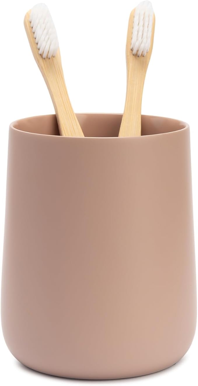 Yew Design Matte Dusty Pink/Mauve Toothbrush and Toothpaste Holder and Cup for Bathroom Vanity and Countertop, Round Organizer for Electric Toothbrushes, Floss, Razors, Cotton, and Mouthwash
