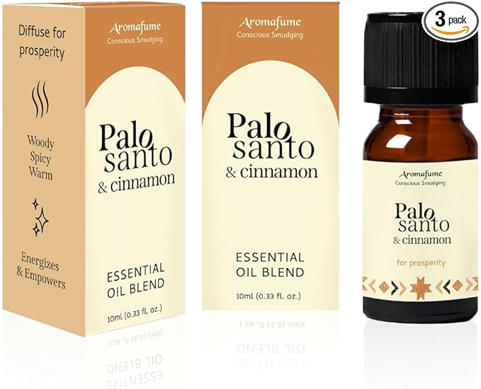 Palo Santo & Cinnamon Essential Oil Diffuser Blend by Aromafume | 3 x 10ml / 0.33 fl oz l Aromatherapy Oil for Smokeless Smudging | Natural Air fresheners for Home | Spiritual Meditation Accessories