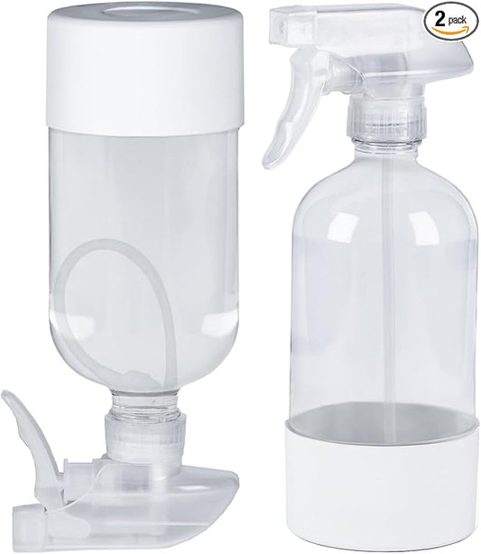 2 Pack 360° Glass Spray Bottles with Silicone Sleeve, 16 oz Empty Refillable Containers with Adjustable Spray Nozzles, Spray Bottles for Hair, Cleaning Solutions and Plants White