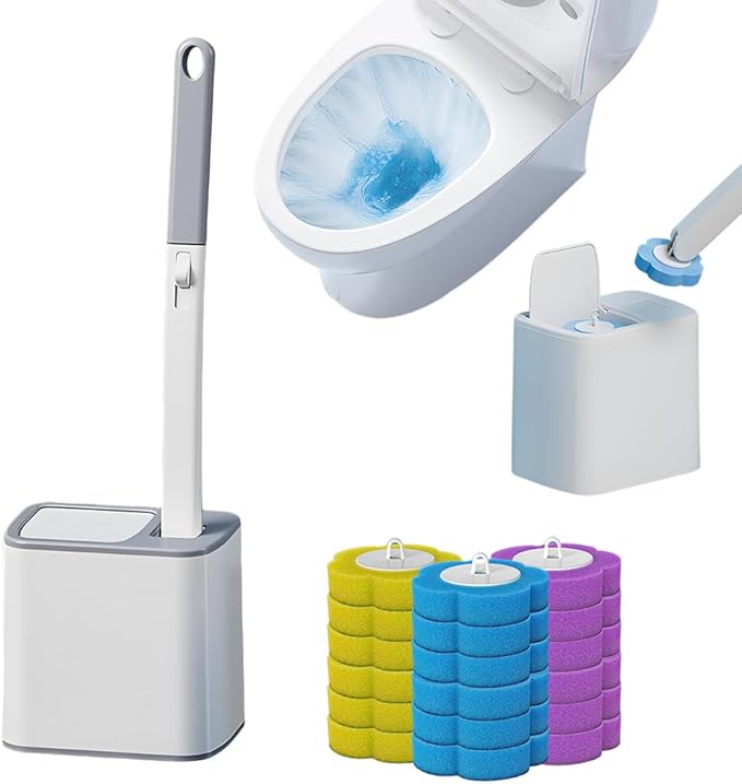 Disposable Toilet Cleaning System: Toilet Brush & Holder Kit with 18PCS Pre-Soaked Cleaner Wall-Mount Scrubbing Toilet Brush Bathroom Cleaning Kit (Grey)
