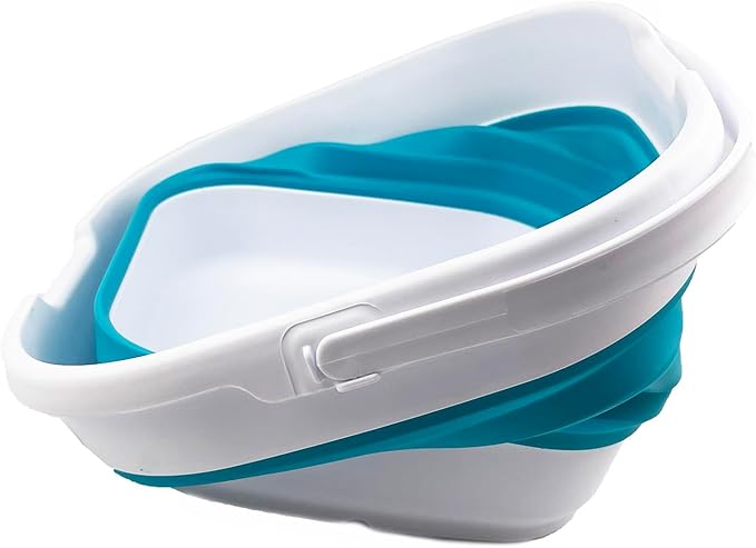 SAMMART 9.5L (2.5 Gallon) Collapsible Rectangular Handy Basket/Bucket (White/Ceramic Blue)