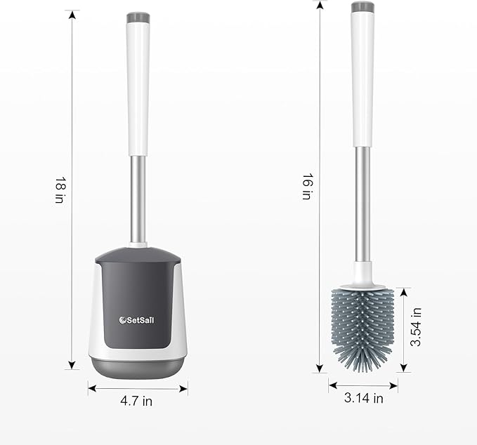 SetSail Silicone Toilet Bowl Brush and Holder Automatic Toilet Brushes for Bathroom with Holder Ventilated Toilet Cleaner Brush for Toilet Scrubber Cleaning, White & Grey