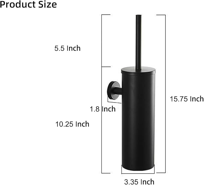 Wall Mounted Brush,Round Toilet Brush with Metal Handle Holder,304 Stainless Steel Toilet Bowl Brush and Holder Set for Toilet and Bathroom Cleaning (Matt Black) ﻿