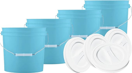 House Naturals 2 Gallon Aqua Buckets pails with Lids(Pack of 4) Food Grade - BPA Free Made in USA