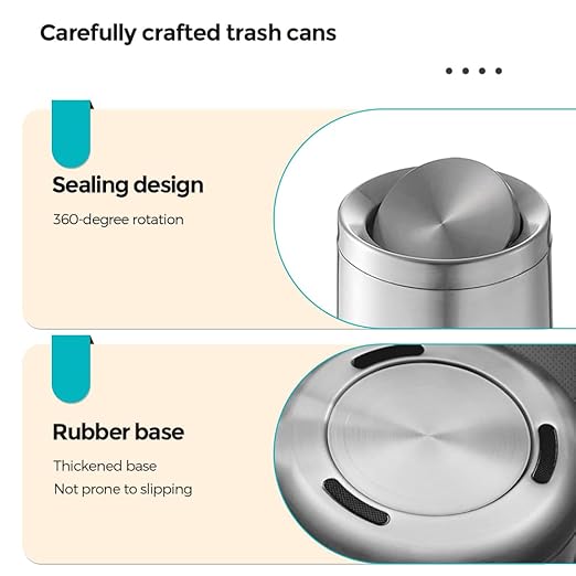 2.1 Gallon Bathroom Trash can with Lid, Small Brushed Silver Garbage Can, Stainless Steel Waste Basket for Bedroom Kitchen Office Hotel Powder Room Toilet (32A silver-8L)