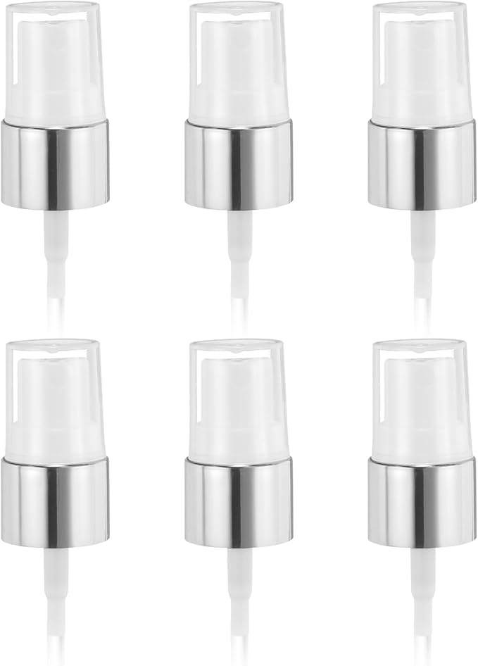 uxcell 6 Pcs Silver White Spray Top, 18/410 Fine Mist Sprayer Reusable Replacement Spray Bottle Pump Plastic Top for Cosmetic Perfume and Body Sprays Bottle