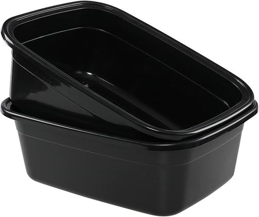 Ramddy 2 Pack 18 Quart Plastic Washing Basin Tub, Black Rectangle Dish Pan
