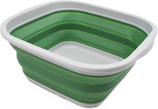 SAMMART 5.5L (1.4 Gallons) Collapsible Tub - Foldable Dish Tub - Portable Washing Basin - Space Saving Plastic Washtub (Grey/Dark Sea Green, 1)