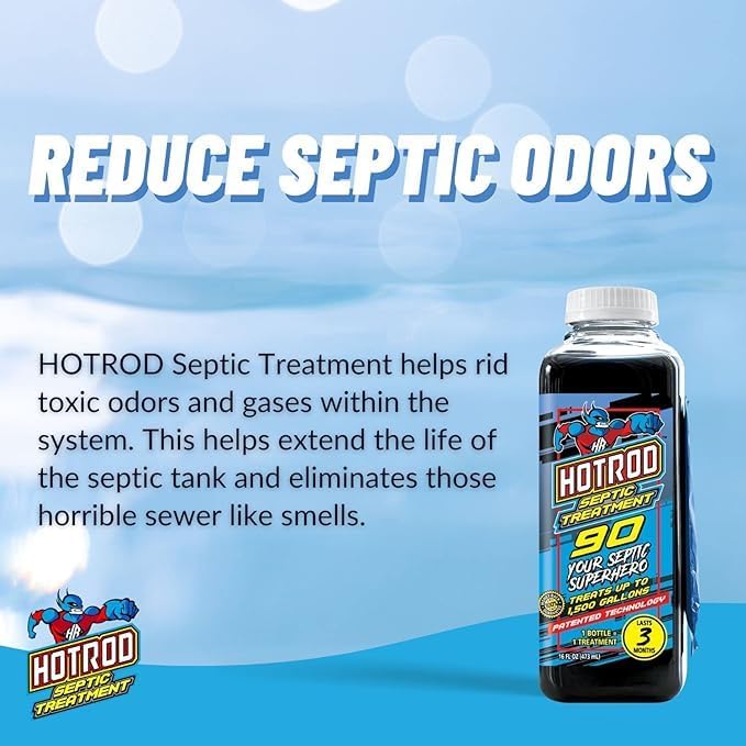 Hotrod Septic Tank Treatment - 12 Month Supply Extends Septic System Life and Prevents Costly Repairs - Industrial Grade - Easy to Use (12 Month, 4.00, Count)