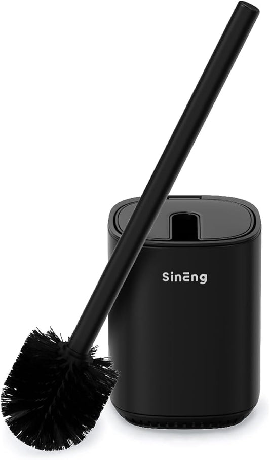 Toilet Brush and Holder Set Toilet Bowl Brush Stainless Steel Automatic Open lid Toilet Bowl Cleaner Brush with Durable Bristle Head Toilet Cleaning Brush for Bathroom (Black, 1 Pack)