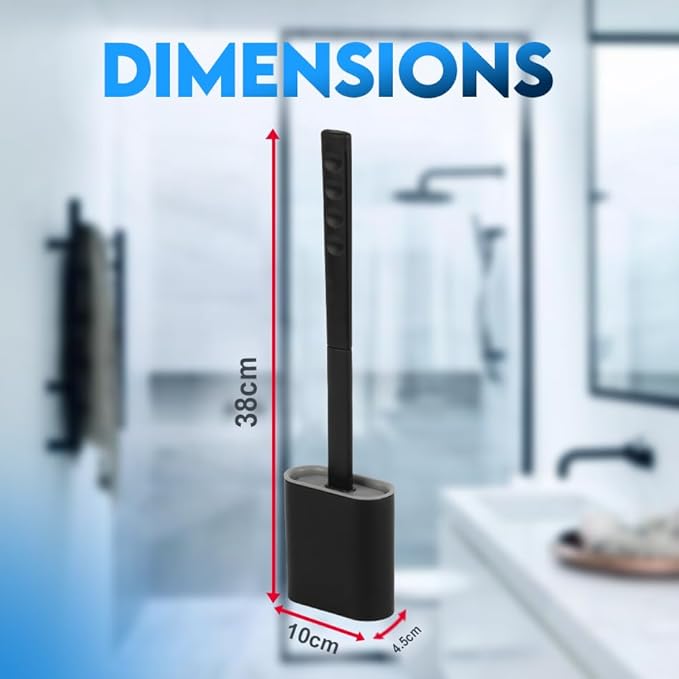 Silicone Black Toilet Brush Sets and Holder – Pack of 2 Wall Mounted Toilet Brush – Long Non-Slip Handle, Flexible Bristles for Easy Cleaning – Modern Toilet Scrubber Brush