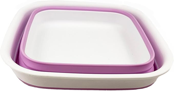SAMMART 8L (2.1 Gallon) Collapsible Tub - Foldable Dish Tub - Portable Washing Basin - Space Saving Plastic Washtub (White/Pale Purple)