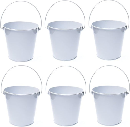 Colored Tin Buckets with Handle, 6 Pack 7.48 inch Galvanized Iron Pail Buckets for Kids, Classroom, Crafts and Party Favors