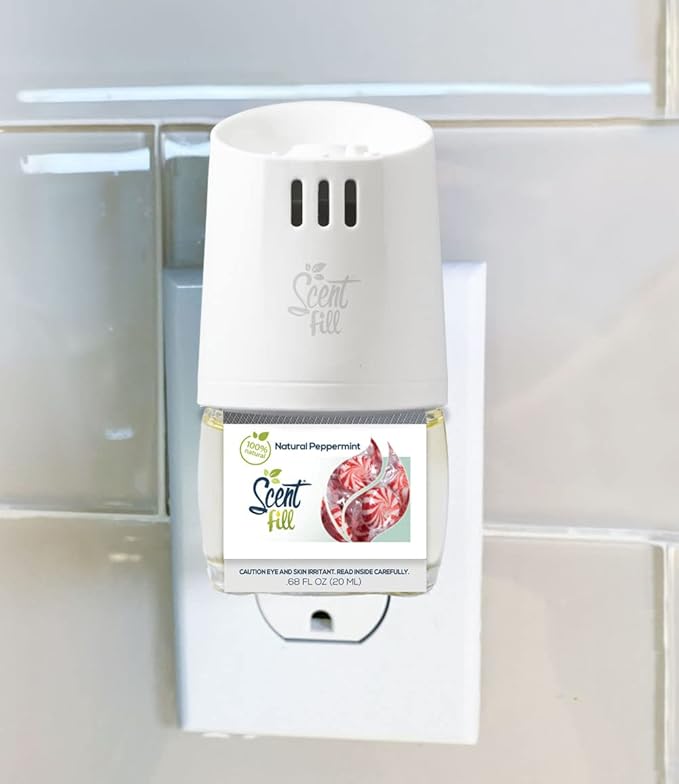 Scent Fill 100% Natural Peppermint Plug in Air Freshener, Scented Oil Refills, 2 Refills + Diffuser
