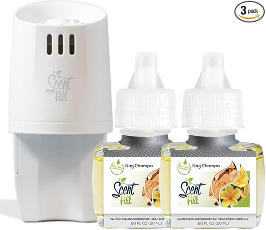 Scent Fill Nag Champa Plug in Air Freshener, Scented Oil Refills, 2 Refills + Diffuser