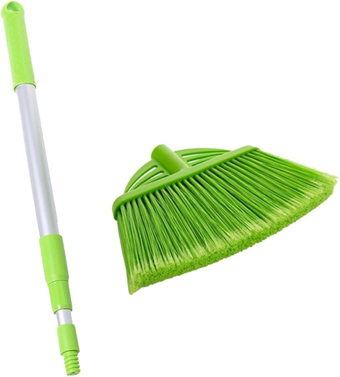 Xifando Three-Section Telescopic Aluminum Alloy Rod Long-Handled Broom for Housekeeping Garden Camping Outdoor&Indoor, 3 CPS Green