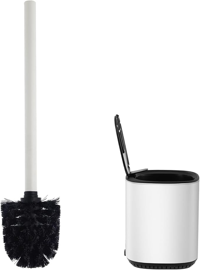 Toilet Brush and Holder Set Toilet Bowl Brush Stainless Steel Automatic Open lid Toilet Bowl Cleaner Brush with Durable Bristle Head Toilet Cleaning Brush for Bathroom (White, 1 Pack)
