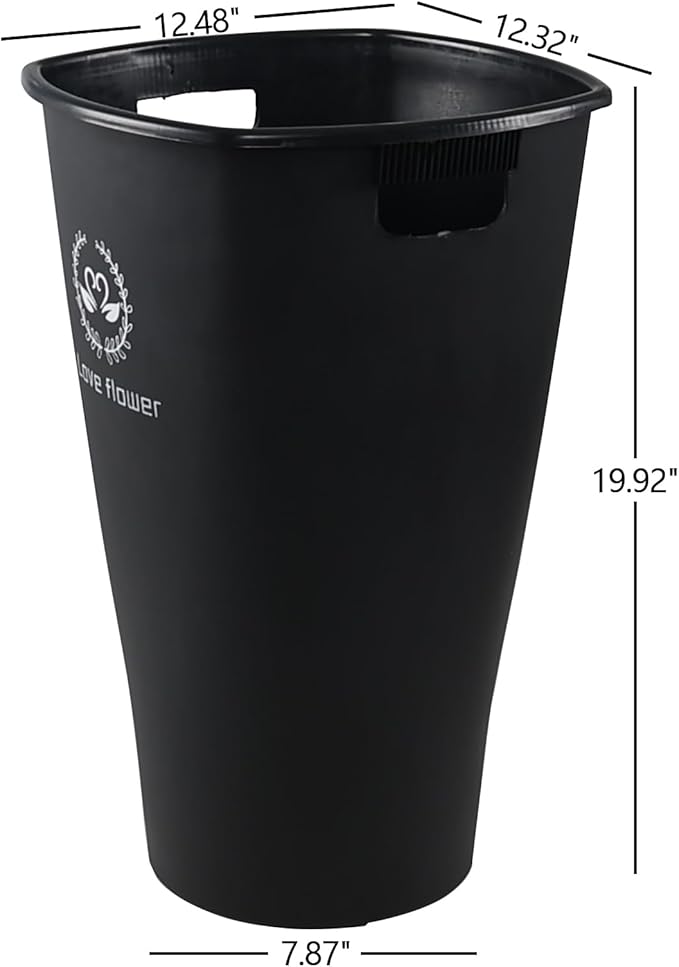 Fiaze 19.92 Inch Tall Flower Bucket Sets with Cutout Handles, 4 Pack Large Plastic Floral Bucket Vase for Home Wedding Decorations, Black