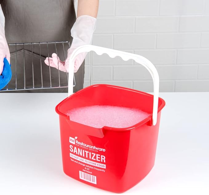 Restaurantware RW Clean 8 Quart Cleaning Bucket 1 Detergent Square Bucket - With Measurements Built-In Spout And Handle Red Plastic Utility Bucket For Home Or Commercial Use