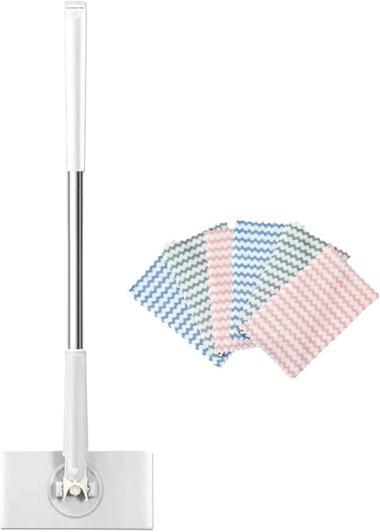 Snap Grip Mini Mop,Convenient Cloth Changing Mini Mop,Retractable Gap Dust Cleaner Flat Mops with Locking Head &Sweeping Cloths,（1mop + 5random Color Rags (White)