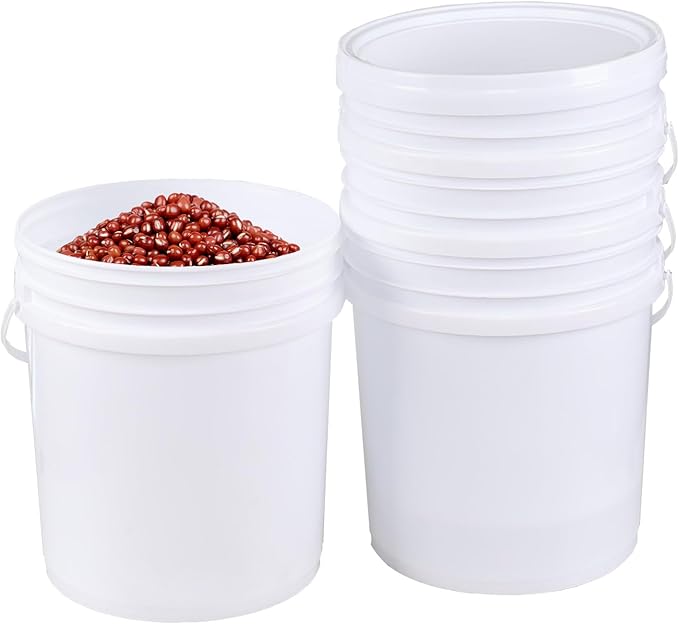 Hespama 4 Pack 6.5 Gallon Airtight Storage Bucket with Handle, Food Grade Sealable Lid Bucket, White