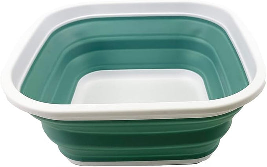 SAMMART 5.5L (1.4 Gallons) Collapsible Tub - Foldable Dish Tub - Portable Washing Basin - Space Saving Plastic Washtub (White/Pale Blue)