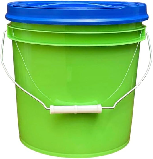 House Naturals 2 Gallon Food Grade - BPA Free Made in USA Buckets Lime Color pails with Screw On Gasket Lids (1, Lime - Blue lids)