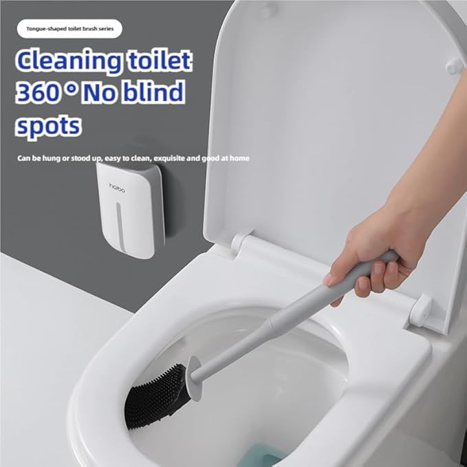 Modern Wall-Mounted Toilet Brush and Stand Set, Silicone Toilet Bowl Cleaning Brush, Soft and Durable, with Suction Cup Seamless Hook,Grey