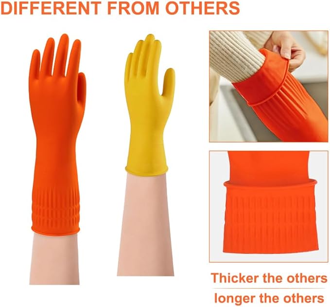 North Tower Kitchen Washing Room Gloves Fleece Lined, Reusable, Waterproof with Extra-Long Cuff & Anti-Slip Design for Household & Kitchen Use,15",2 Pairs Middle