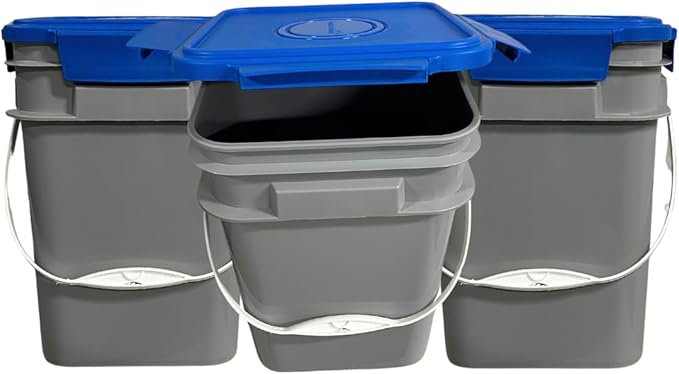 House Naturals 4 Gallon Square Bucket Pail with Plastic Handles and Blue Lid (3 Pack)