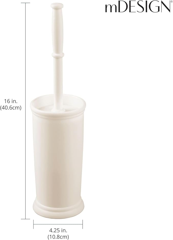 mDesign Toilet Bowl Brush and Holder - Covered Bathroom Brush - Standing Scrubber in Modern Holder - Space Saving, Deep Cleaning for Toilet - Cream/Beige