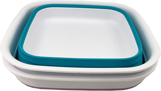 SAMMART 8L (2.1 Gallon) Collapsible Tub - Foldable Dish Tub - Portable Washing Basin - Space Saving Plastic Washtub (Ceramic Blue/Pale Purple(Set of 2))