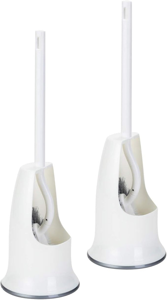 Ryhiac 2 Pack Curved Toilet Bowl Brush with Holder for Bathroom, Compact Toilet Brush Durable Under The Rim Household Deep Cleaning Brushes (2 Pcs White Toilet Brush with Holder)