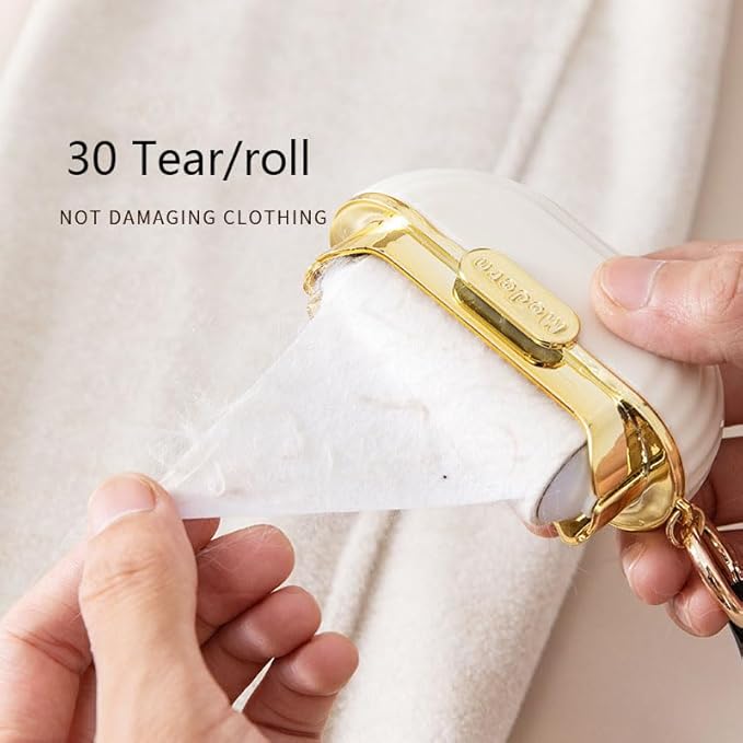 Handy Double-Sided Travel Lint Roller with Hand Strap, 7-Fill Luxury Clothing Bag Dust Fluff Adhesive Reusable Mini Extra Adhesive Dog Cat Pet Adhesive, Small Pocket Reusable Lint (White)