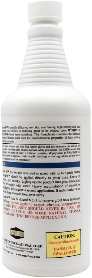 Armchem Grout66: Grout and Tile Cleaner with Low-Odor, Non-Fuming Formula Ideal for Heavy-Duty Cleaning, Quick Touch-Ups, and Tile Maintenance. This Three Quarts Kit ensures Effortless Cleaning.