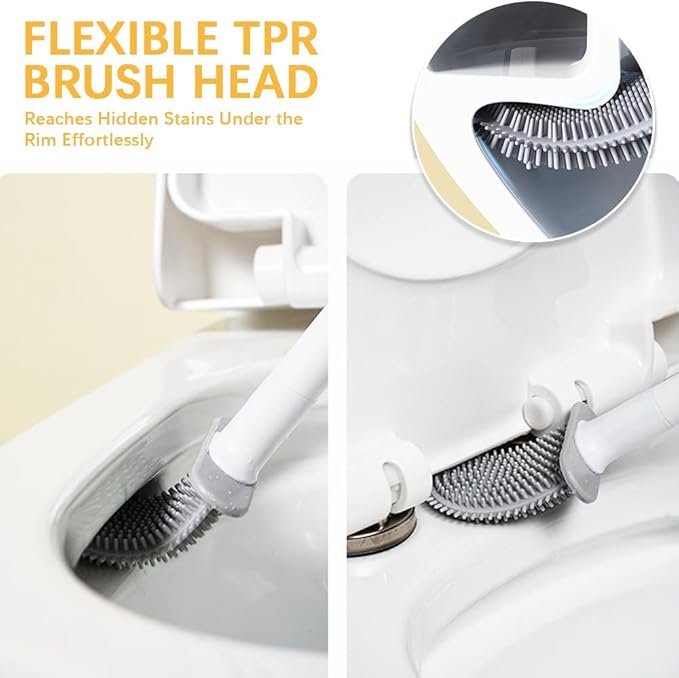 Kucucyle Mini RV Silicone Toilet Brush with TPR Bristles & ABS Detachable Handle Set, Flexible 360°Deep Cleaners Brushes, Wall-Mounted Design for Space-Saving RV Bathrooms Toilet Bowl Brush (Blue)